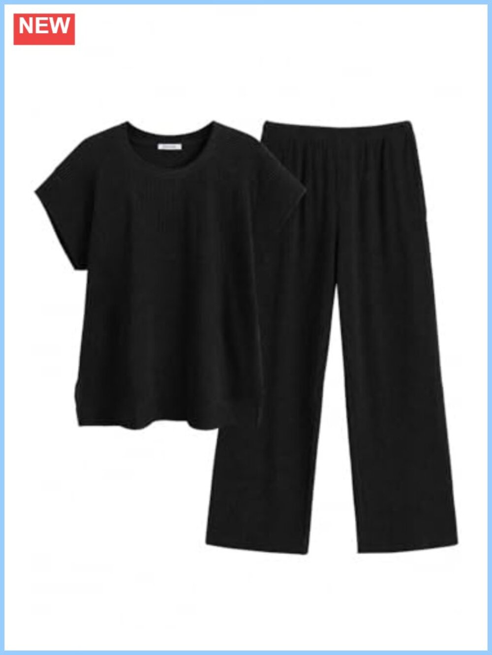 Ribbed Knit Short Sleeve Wide Leg Pant Set Two Piece Lounge Set
